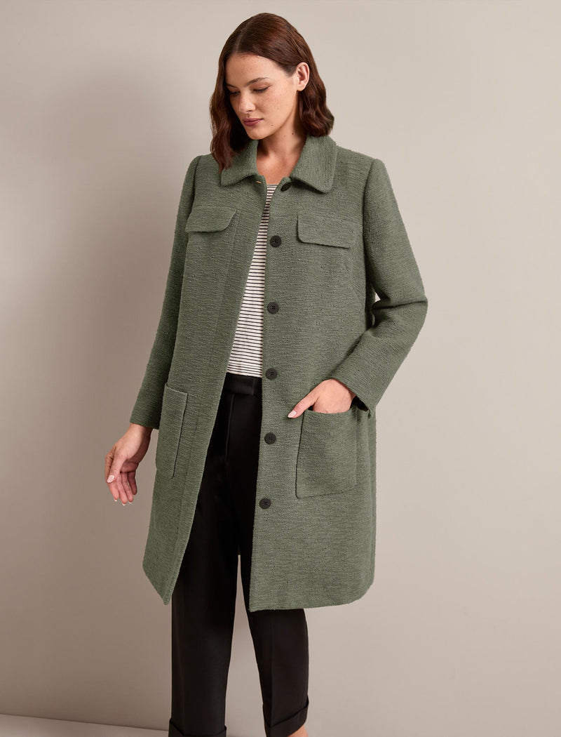 Logan Bouclé Tweed Coat - Khaki
