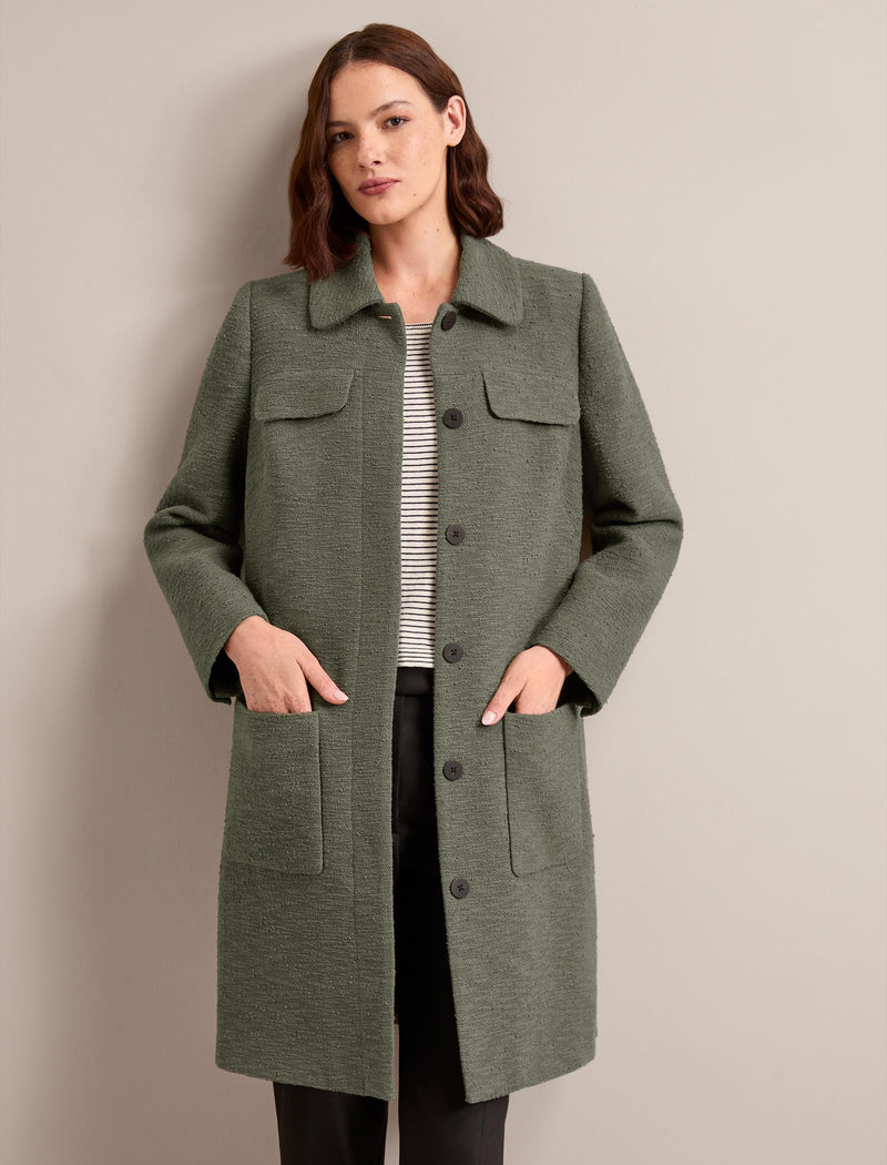 Logan Bouclé Tweed Coat - Khaki