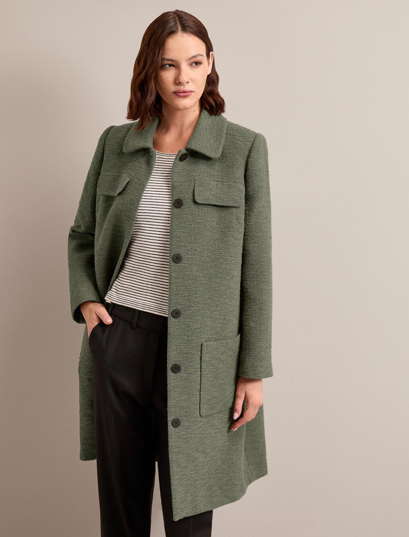 Logan Bouclé Tweed Coat - Khaki