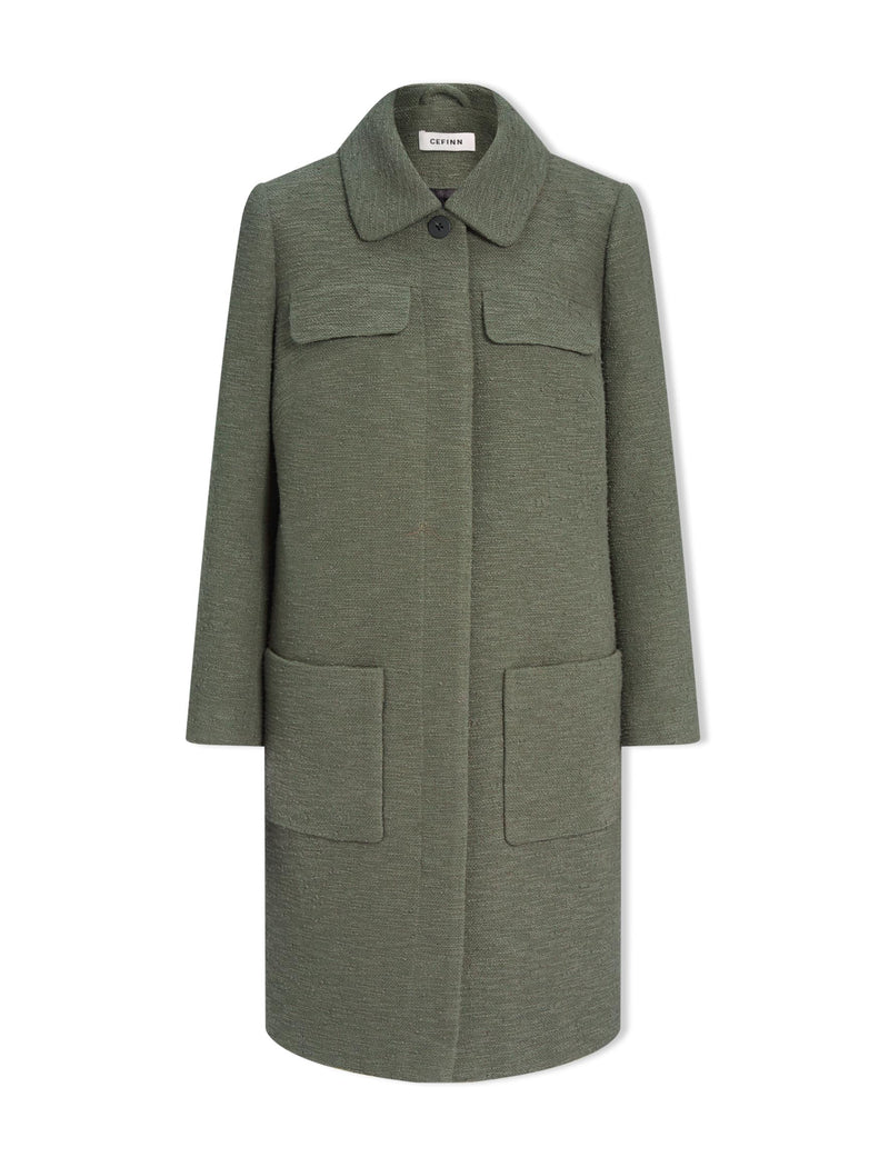 Logan Bouclé Tweed Coat - Khaki
