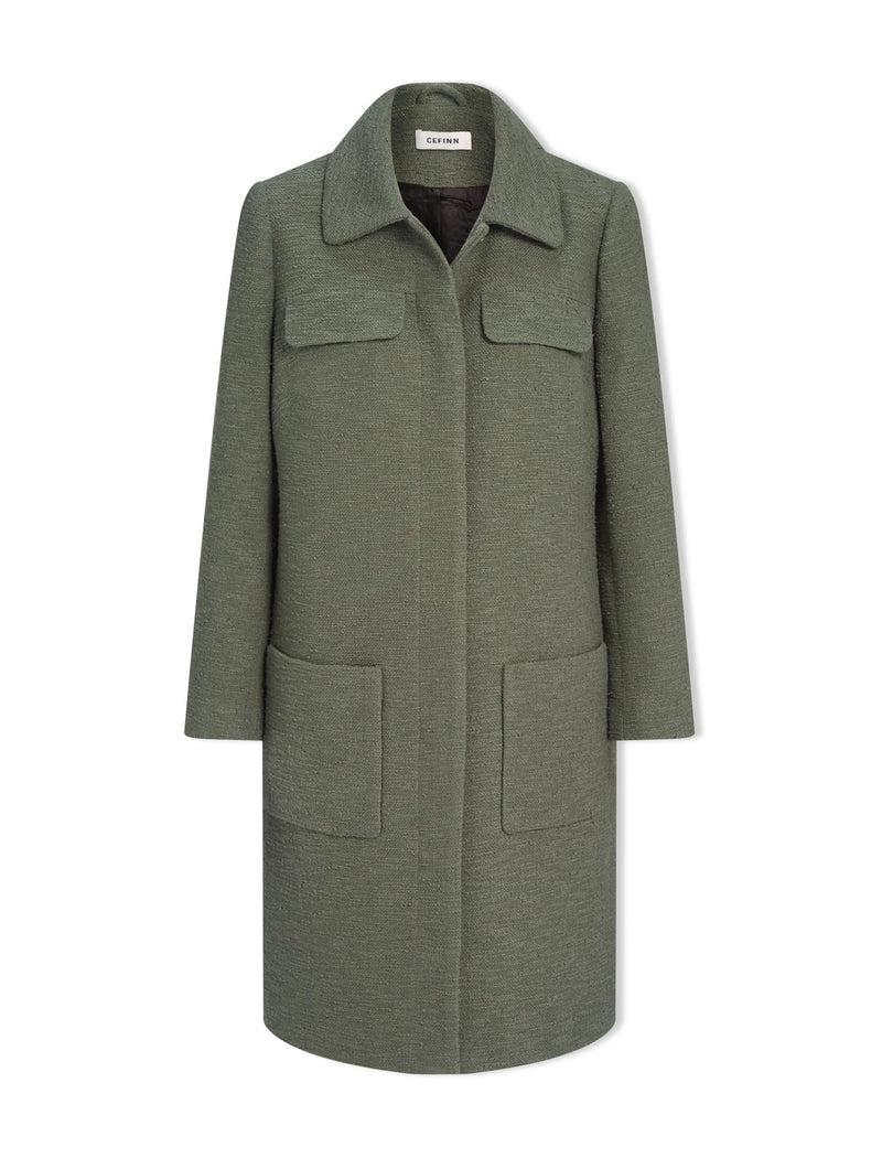 Logan Bouclé Tweed Coat - Khaki