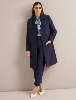 Logan Bouclé Tweed Coat - Navy