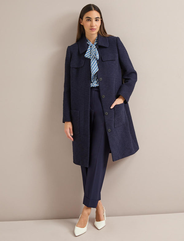 Logan Bouclé Tweed Coat - Navy