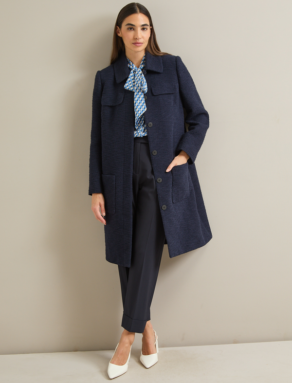 Logan Bouclé Tweed Coat - Navy