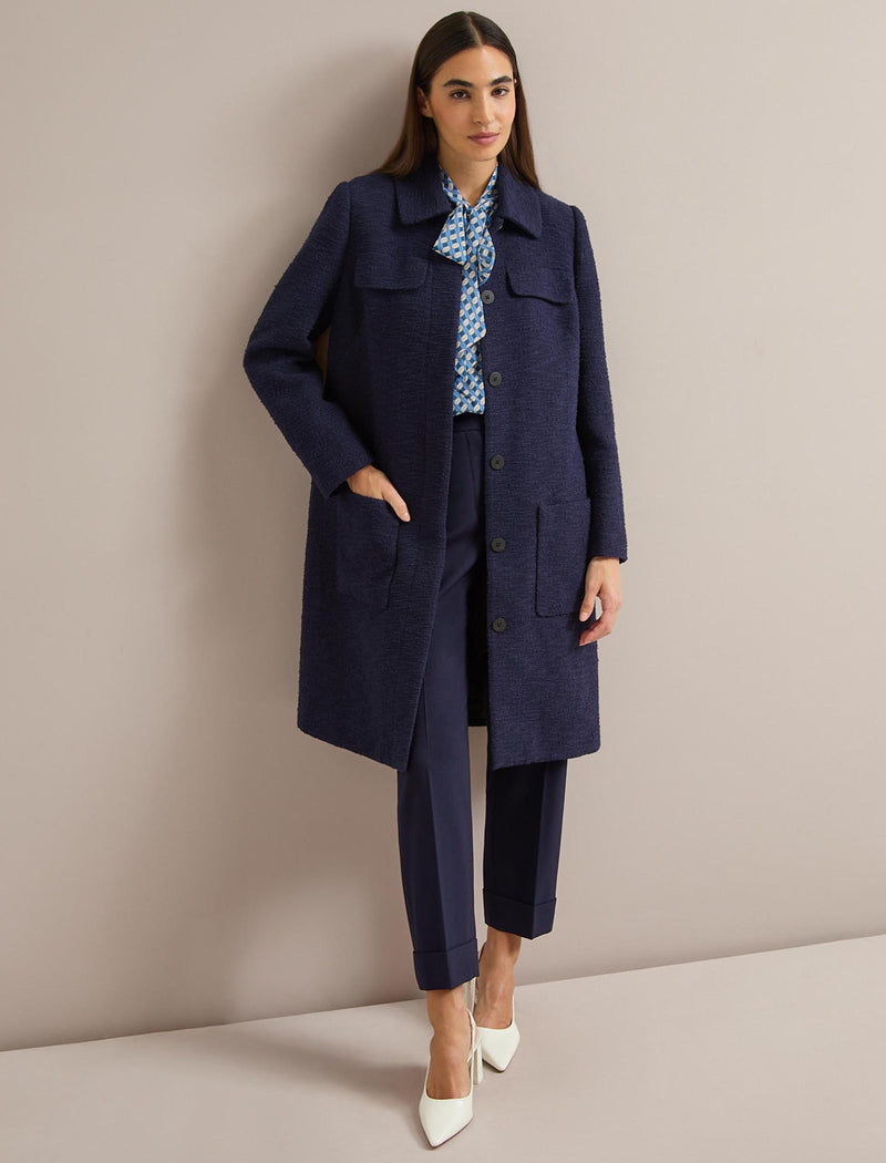 Logan Bouclé Tweed Coat - Navy