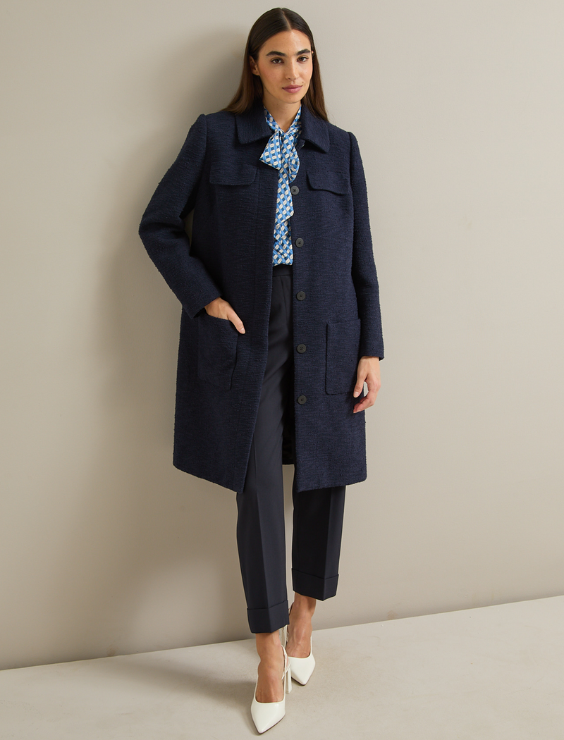 Logan Bouclé Tweed Coat - Navy