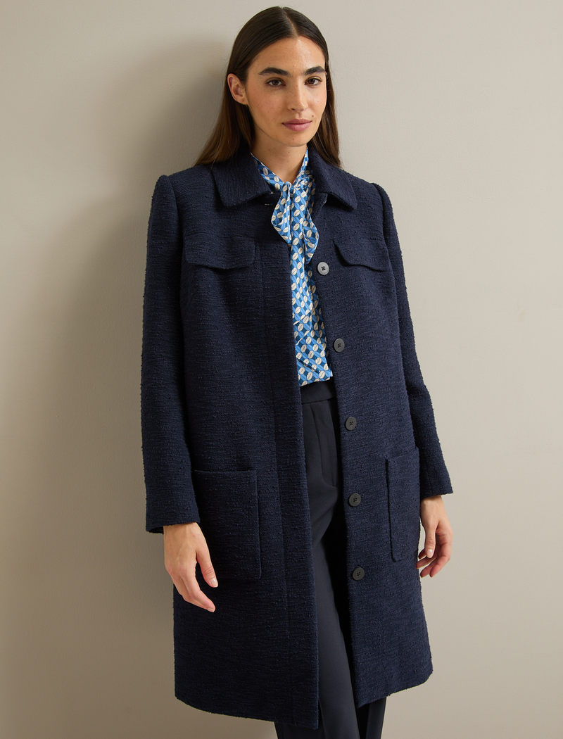 Logan Bouclé Tweed Coat - Navy