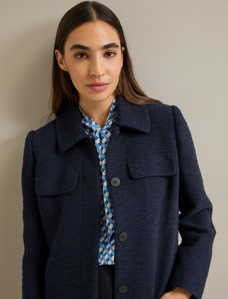 Logan Bouclé Tweed Coat - Navy