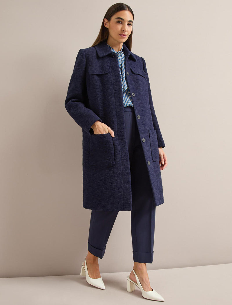 Logan Bouclé Tweed Coat - Navy
