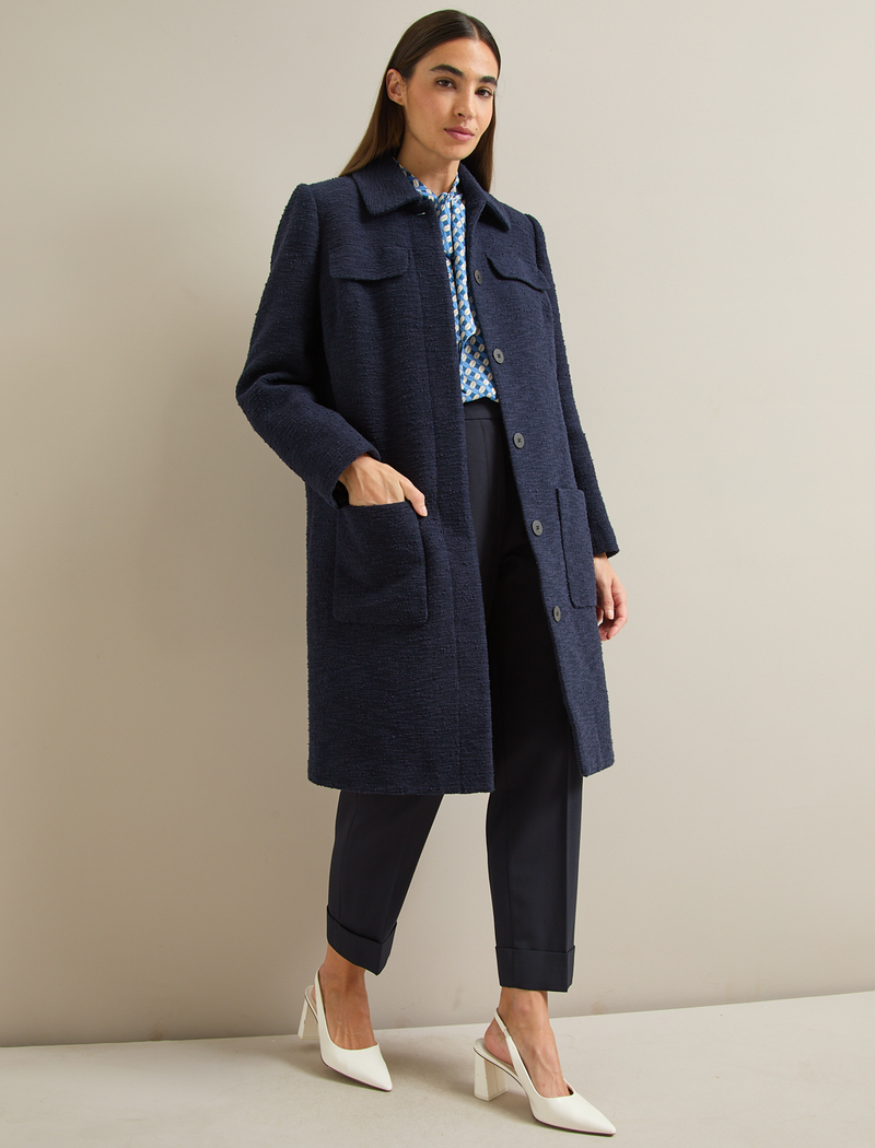 Logan Bouclé Tweed Coat - Navy