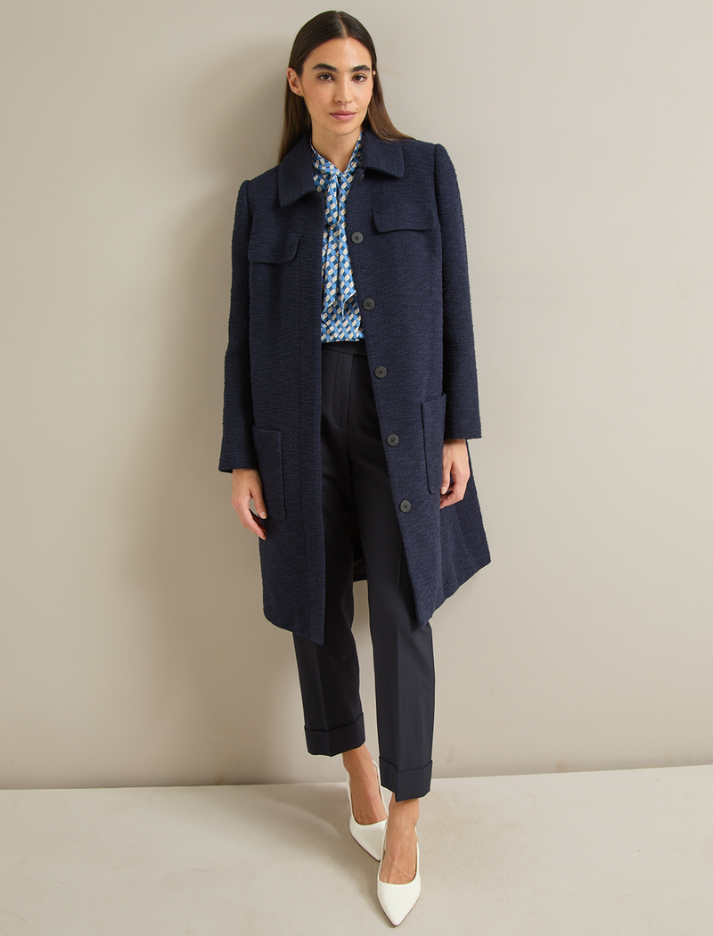 Logan Bouclé Tweed Coat - Navy