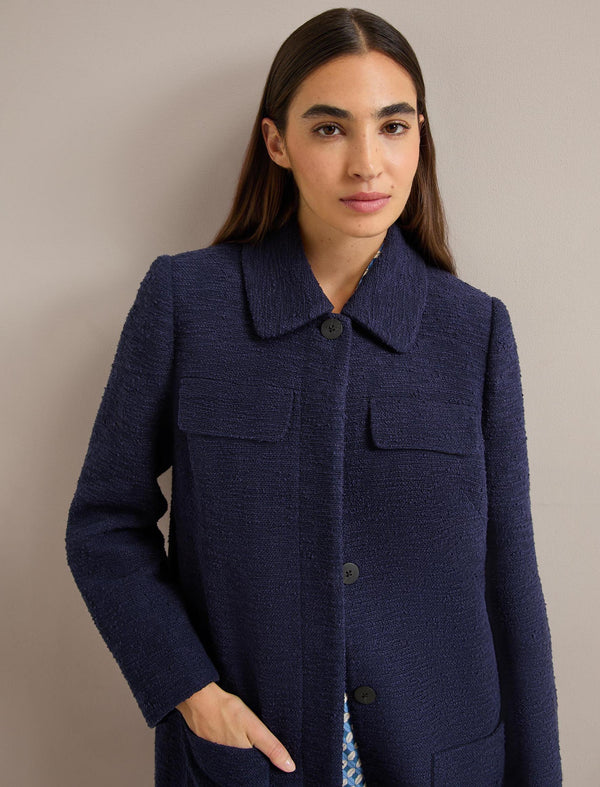 Logan Bouclé Tweed Coat - Navy