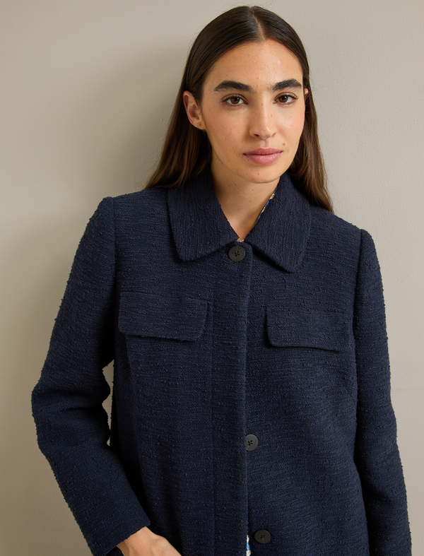 Logan Bouclé Tweed Coat - Navy