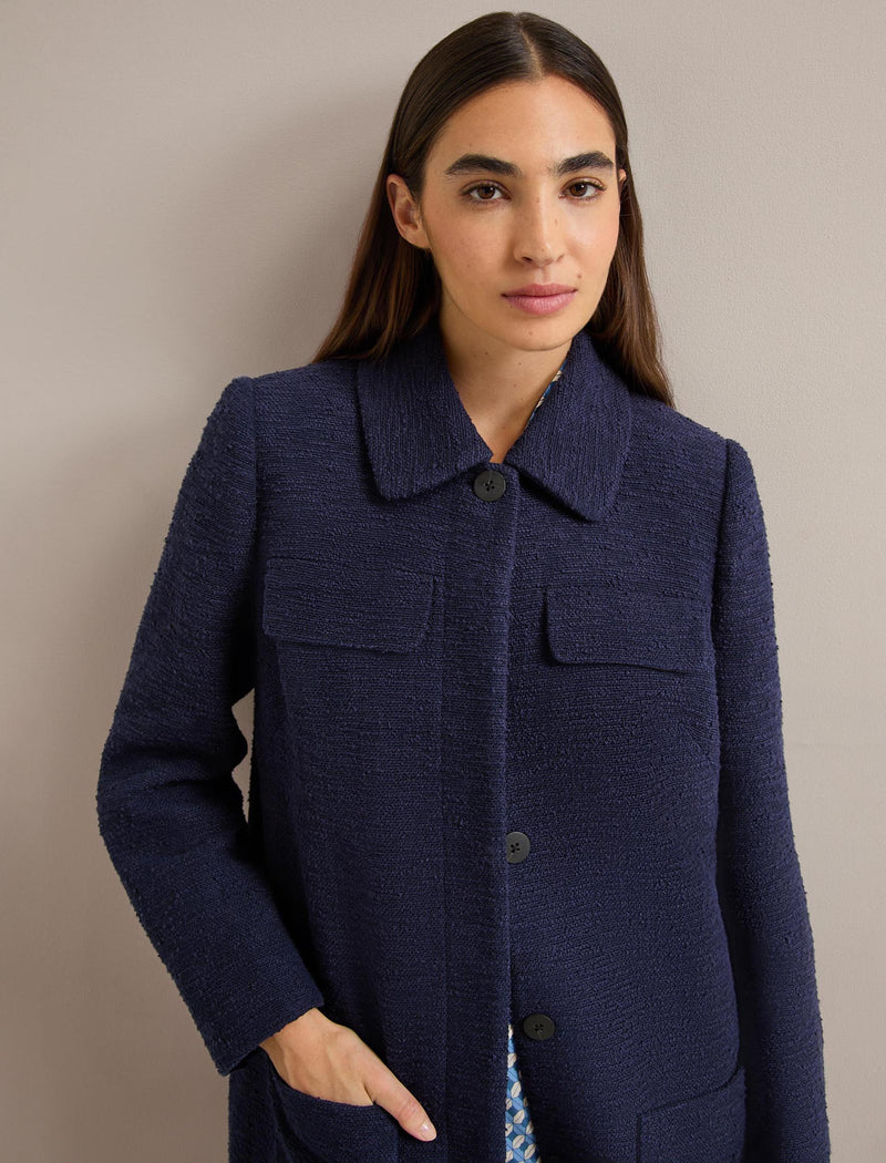 Logan Bouclé Tweed Coat - Navy