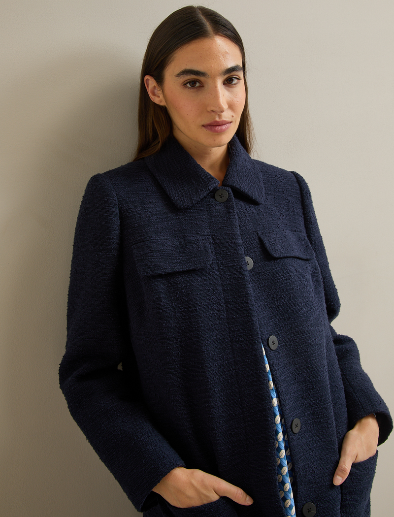 Logan Bouclé Tweed Coat - Navy