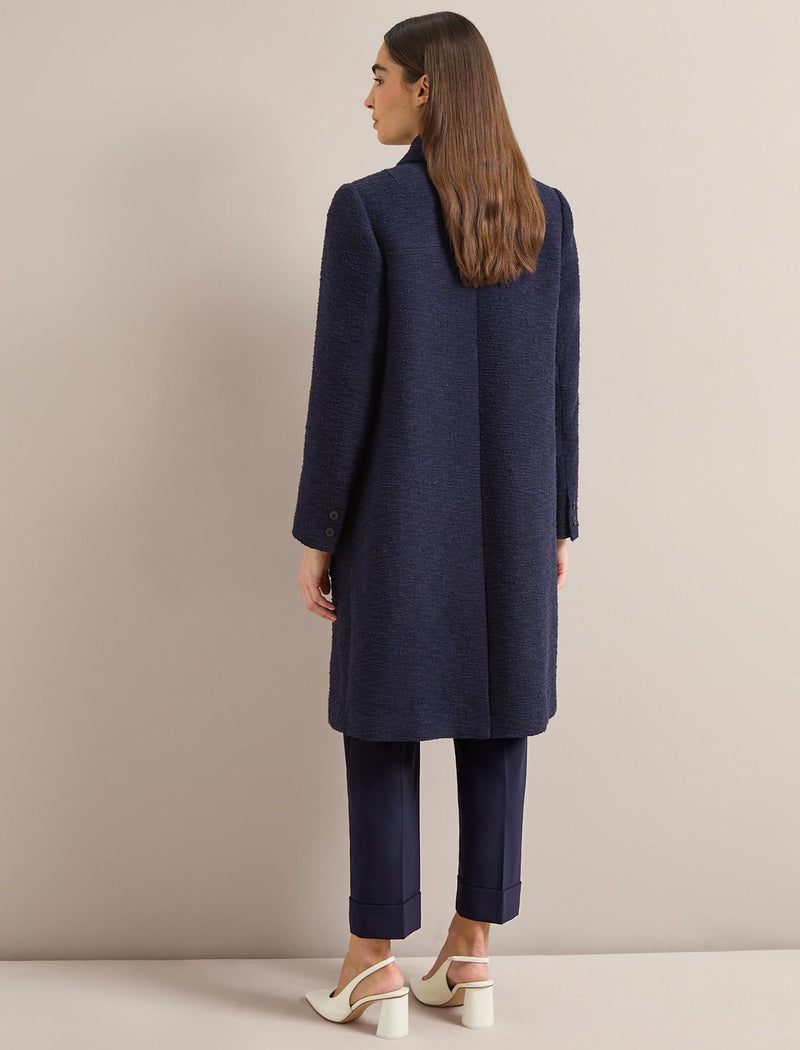 Logan Bouclé Tweed Coat - Navy
