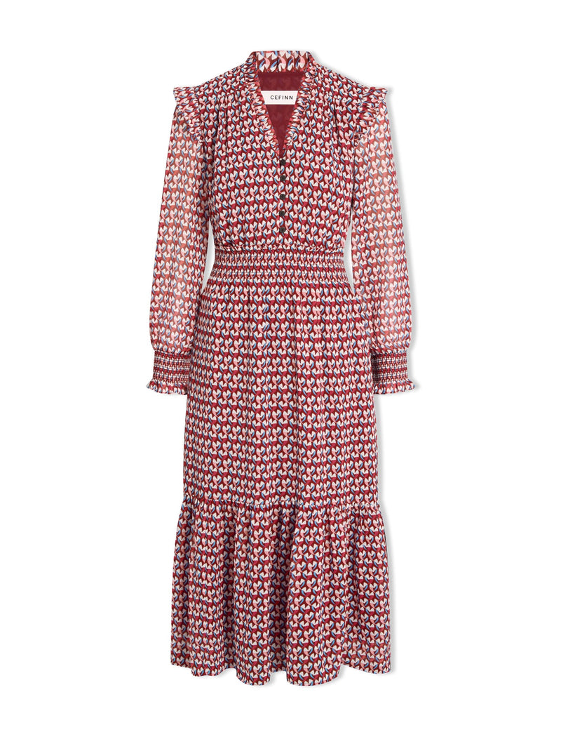Saskia Maxi Dress - Burgundy Heart Geo Print