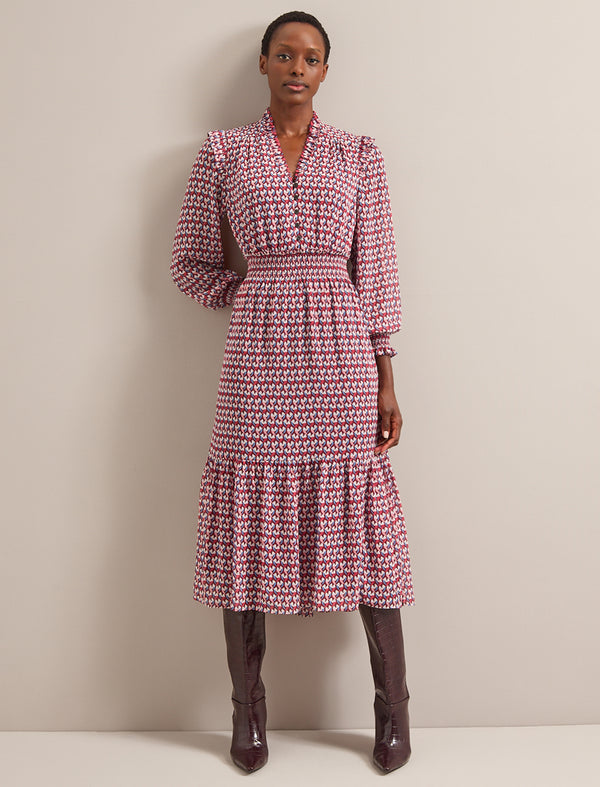 Saskia Maxi Dress - Burgundy Heart Geo Print