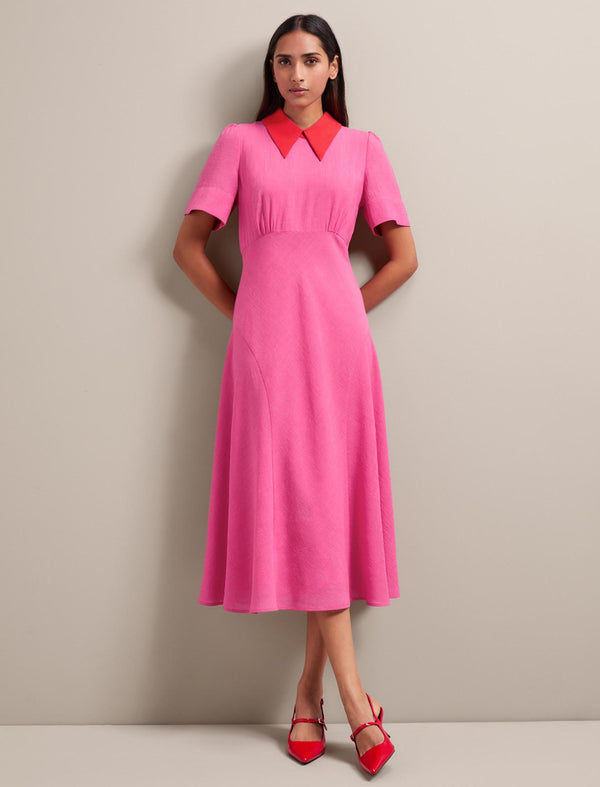 Lydia Techni Voile Midi Dress - Hot Pink Crimson