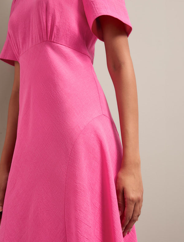 Lydia Techni Voile Midi Dress - Hot Pink Crimson