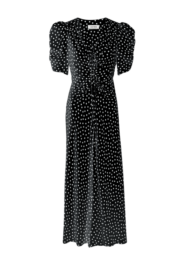 Ophelia Bias Cut Maxi Dress - Black Ecru Polka Dot Print