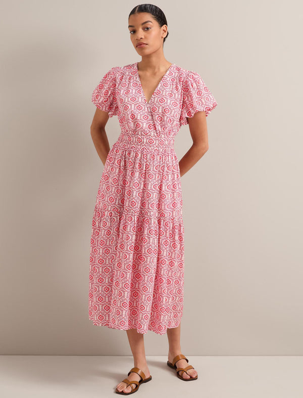 Orla Cotton Maxi Dress - White Pink Circle Carnation Print