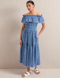 Aimee Cotton Maxi Dress - Blue Circle Carnation Print