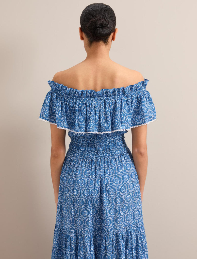 Aimee Cotton Maxi Dress - Blue Circle Carnation Print