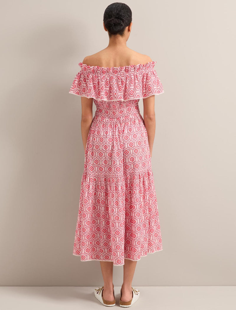 Aimee Cotton Maxi Dress - White Pink Circle Carnation Print
