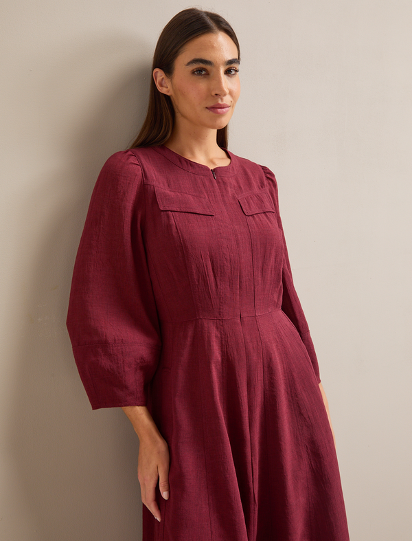 Lara Techni Voile Maxi Dress - Burgundy