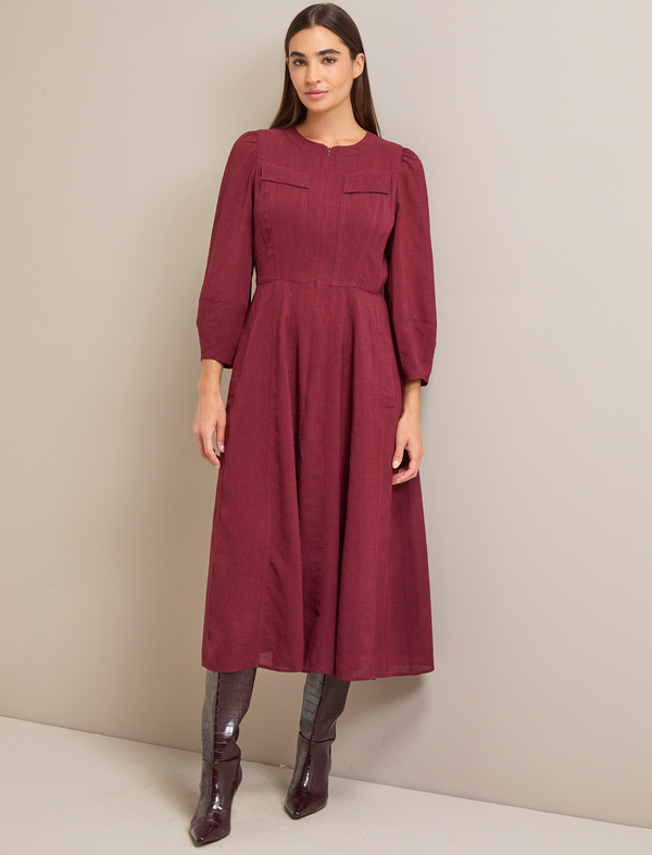 Lara Techni Voile Maxi Dress - Burgundy