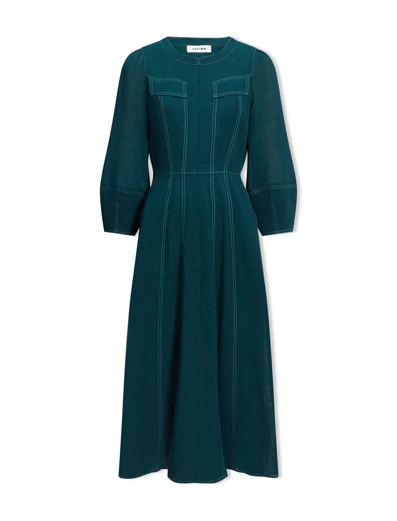 Lara Techni Voile Maxi Dress - Petrol Blue