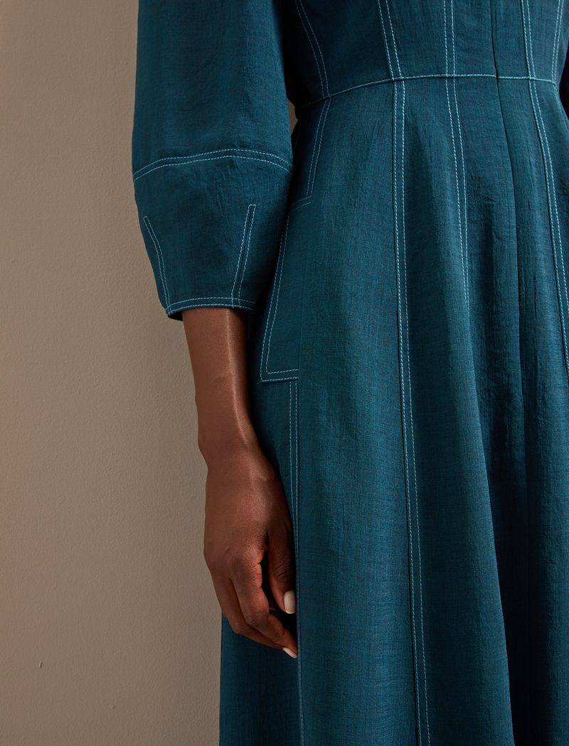 Lara Techni Voile Maxi Dress - Petrol Blue