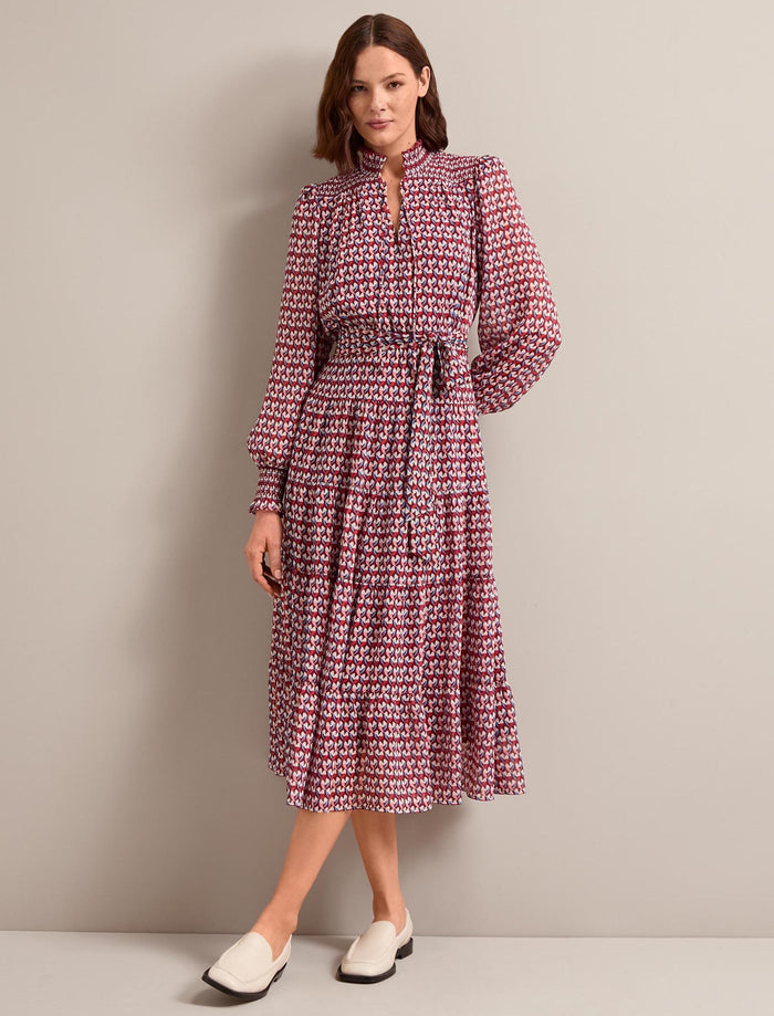 cefinn Marina Maxi Dress - Burgundy Heart Geo Print Dress