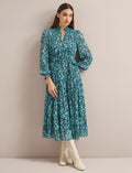 Marina Maxi Dress - Dark Green Pale Blue Large Floral Print