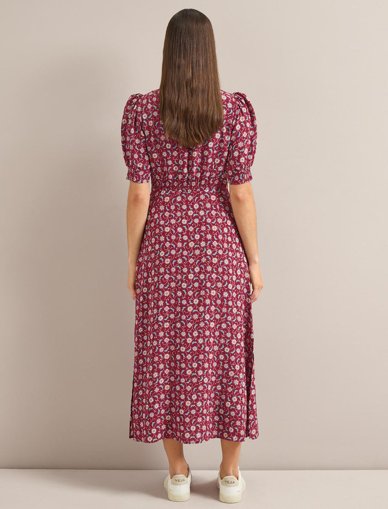 Julietta Silk Maxi Dress - Burgundy Trellis Print