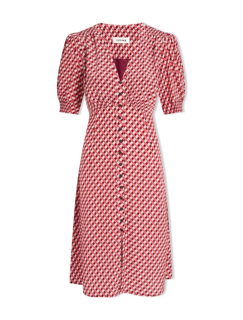 Julietta Silk Short Dress - Blush Burgundy Lips Print