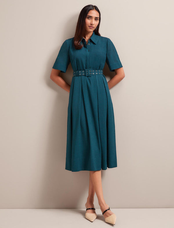 Anya Techni Voile Dress - Petrol Blue