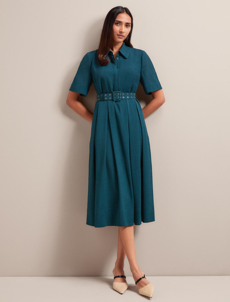 Anya Techni Voile Dress - Petrol Blue