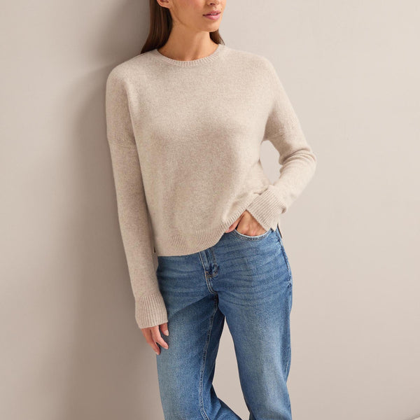 Lainey Boxy Back Button Detail Cashmere Jumper - Sand