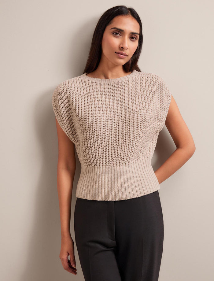 cefinn Quinn Cotton Blend Vest - Oatmeal Knit