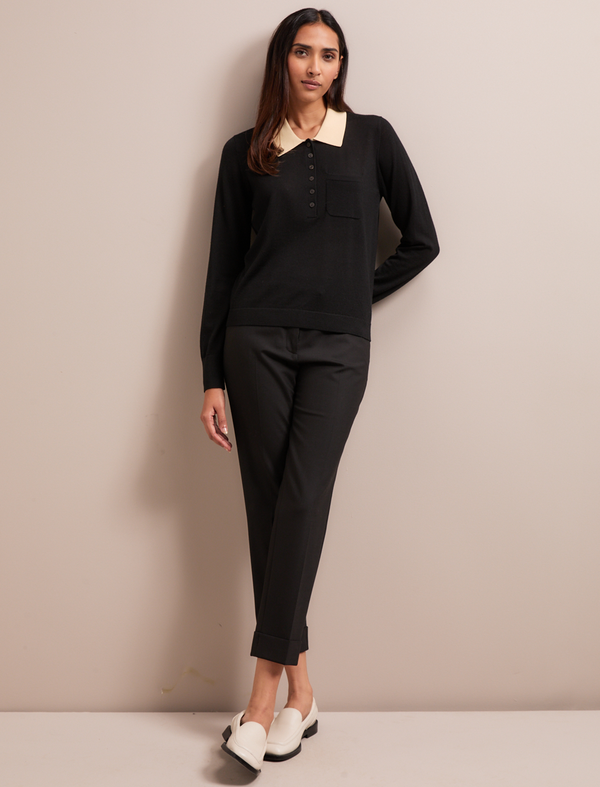 Josie Merino Wool Blend Jumper - Black Cream