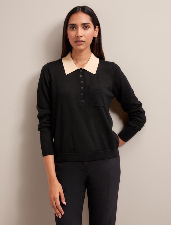 Josie Merino Wool Blend Jumper - Black Cream