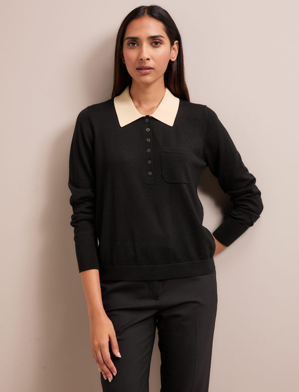 Josie Merino Wool Blend Jumper - Black Cream