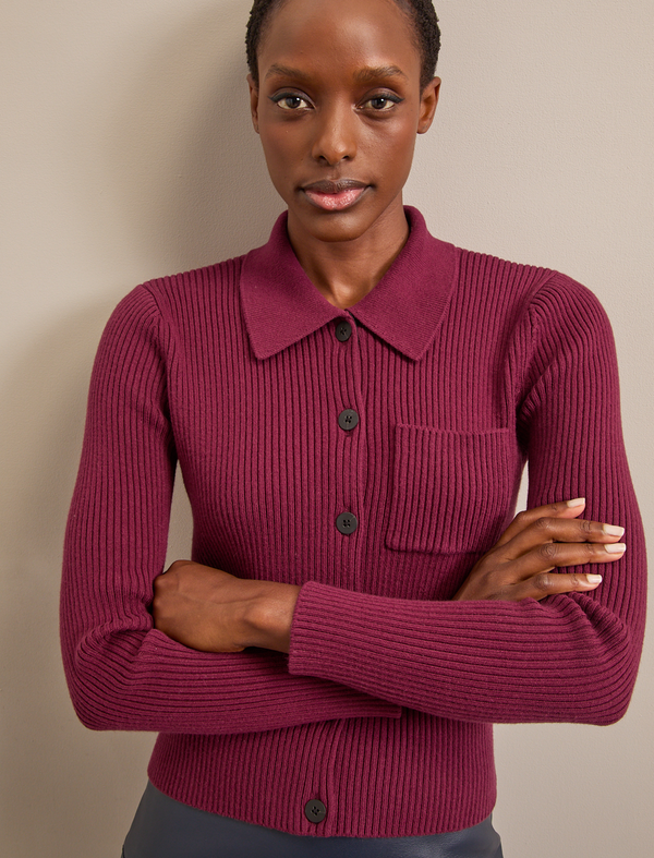 Jackie Cotton Blend Cardigan - Burgundy