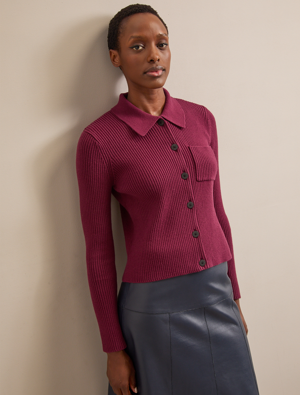 Jackie Cotton Blend Cardigan - Burgundy