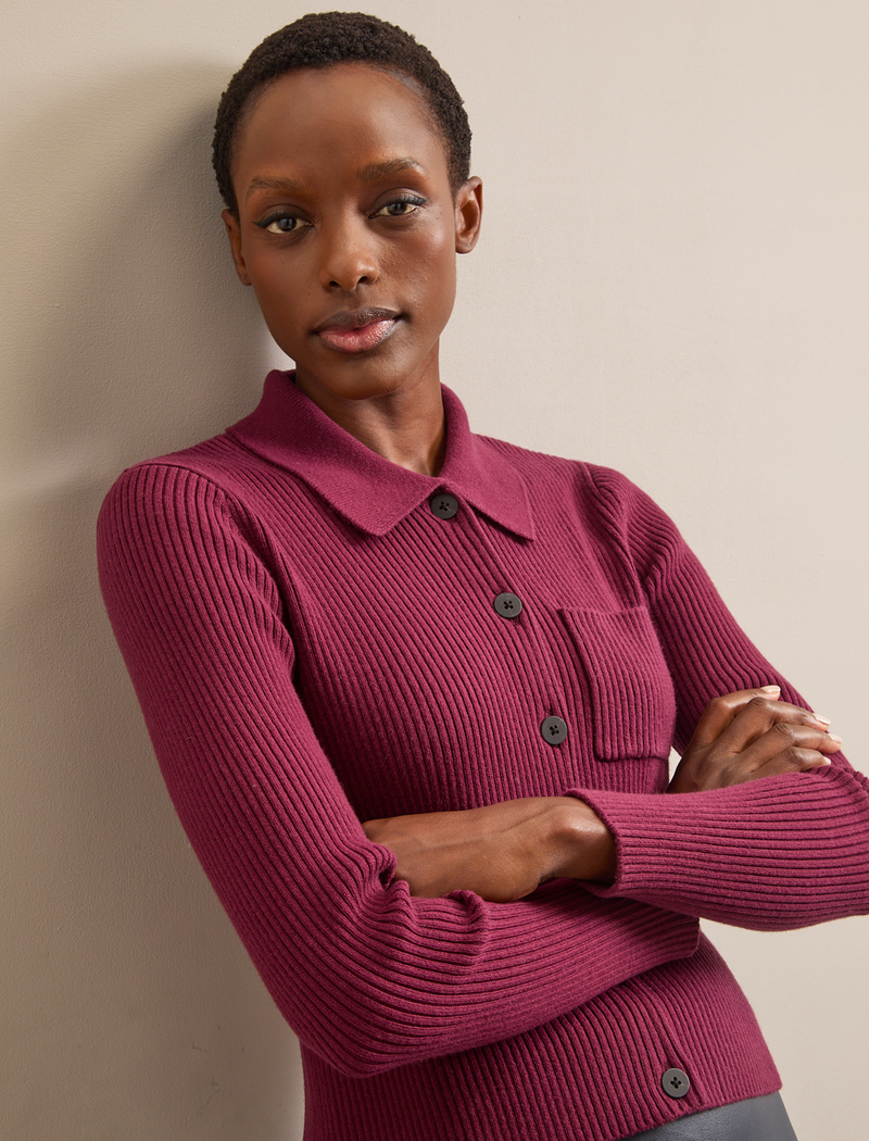 Jackie Cotton Blend Cardigan - Burgundy