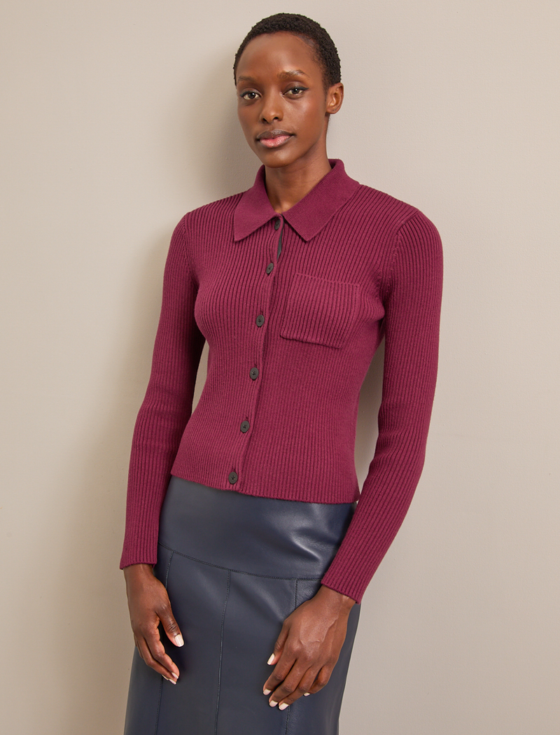 Jackie Cotton Blend Cardigan - Burgundy