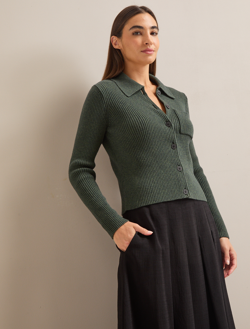 Jackie Cotton Blend Cardigan - Khaki