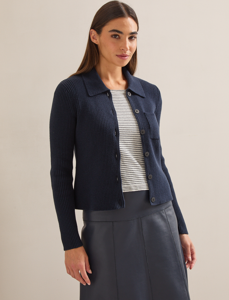 Jackie Cotton Blend Cardigan - Navy